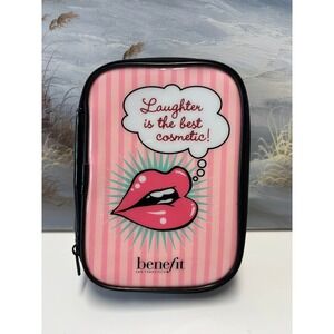 Benefit‎ Cosmetics Pink Striped Pop Art Makeup Bag Laughter Is The Best Cosmetic